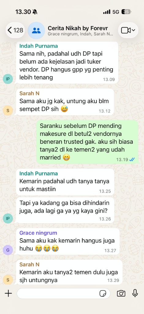 Screenshot percakapan komunitas Cerita Nikah by Forevr